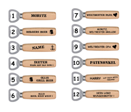 Individueller Flaschenöffner 12 Designs