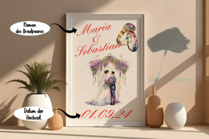 Hochzeitsbild personalisiert Bild Brautpaar A3