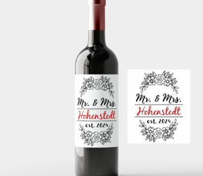 Personalisiertes Wein Flaschen Etikett Hochzeit "Mr&Mrs" Floral | Weinflaschenaufkleber | Hochzeit | Geschenk | Hochzeitsgeschenk | Hochzeitsdeko