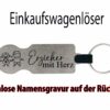 Originalansicht Einkaufswagenlöser Erzieher mit Herz Silberner Einkaufswagenlöser Erzieher mit Herz aus Edelstahl mit Kinderzeichnung und Schlüsselring