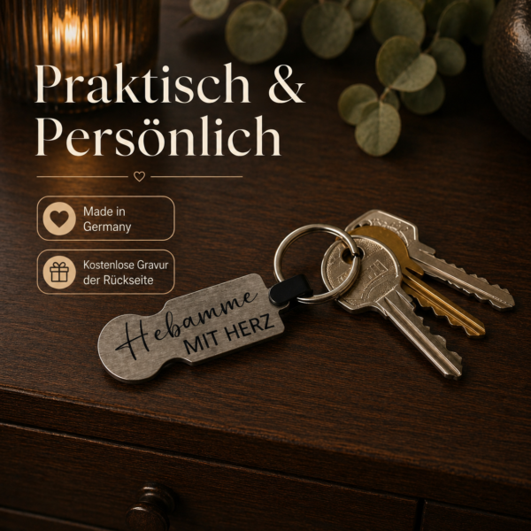 3 Einkaufswagenlöser festes Design Einkaufswagenlöser „Hebamme mit Herz“ – Rückseite personalisierbar