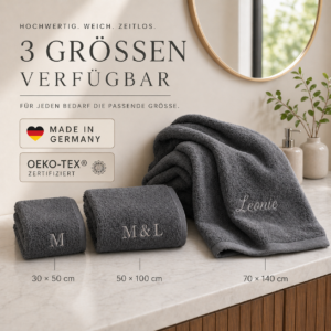 Handtuch mit Namen bestickt – personalisiert in 3 Größen und 14 Farben