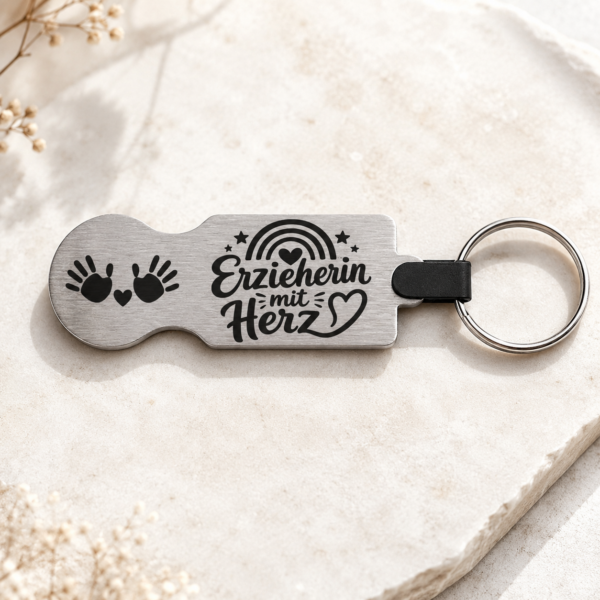 Einkaufswagenlöser „Erzieherin mit Herz“ – Rückseite personalisierbar Design2