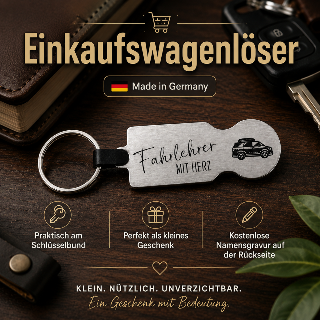 Einkaufswagenlöser „Fahrleherer mit Herz“ – Rückseite personalisierbar
