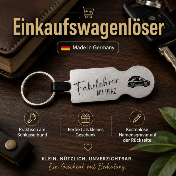 Einkaufswagenlöser „Fahrlehrer mit Herz“ – Rückseite personalisierbar