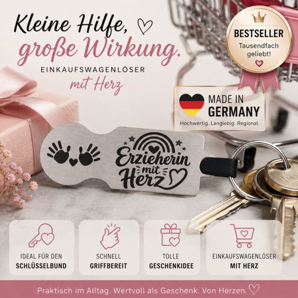 Einkaufswagenlöser „Erzieherin mit Herz“ – Rückseite personalisierbar Design2