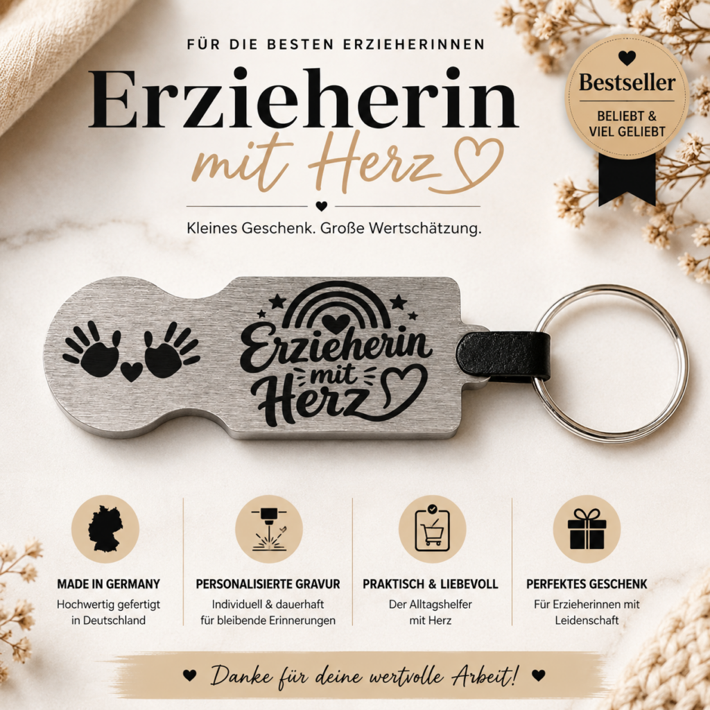 Einkaufswagenlöser „Erzieherin mit Herz“ – Rückseite personalisierbar Design2