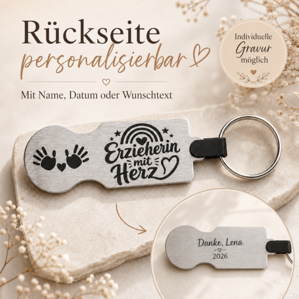 Einkaufswagenlöser „Erzieherin mit Herz“ – Rückseite personalisierbar Design2