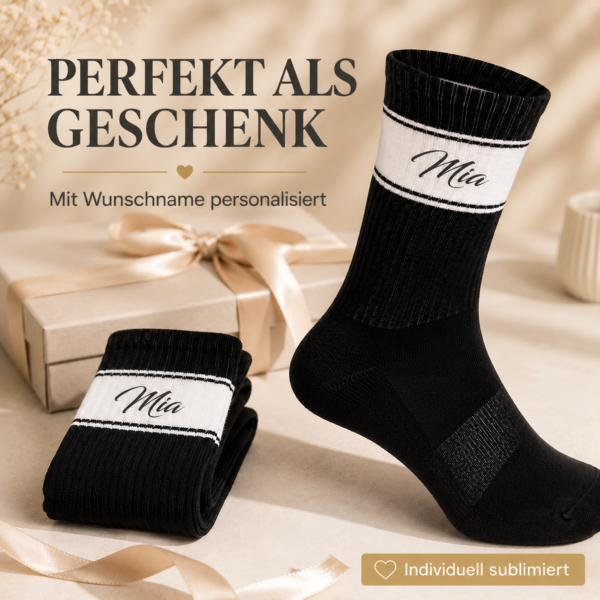 Socken personalisiert mit Wunschtext oder kleinem Bild – 7 Farben