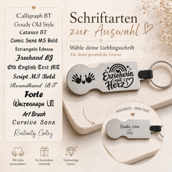 Einkaufswagenlöser „Erzieherin mit Herz“ – Rückseite personalisierbar Design2