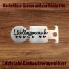 Design Lieblingsmensch Edelstahl-Einkaufswagenlöser mit Flaschenöffner, Lieblingsmensch-Schriftzug und Herzen
