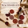 Personalisierter Wachssiegelstempel mit eigenem Logo, Holzgriff und verschiedenen Wachssiegeln