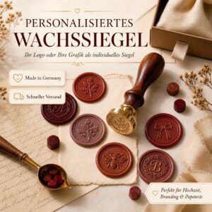 Personalisierter Wachssiegelstempel mit eigenem Logo Personalisierter Wachssiegelstempel mit eigenem Logo, Holzgriff und verschiedenen Wachssiegeln