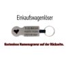Originalansicht Einkaufswagenlöser Kleine Menschen Silberner Einkaufswagenlöser mit Herzmotiv, Spruch und Schlüsselring in der Originalansicht