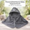 Personalisiertes Baby-Kapuzenhandtuch mit Namen Graues Baby-Kapuzenhandtuch mit Bärenmotiv und gesticktem Namen Milo