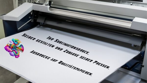 Bedruckter A3-Sublimationsbogen bei der Ausgabe aus einem Großformatdrucker
