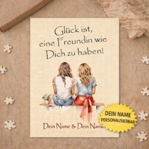 Beste-Freundin-Puzzle mit zwei Frauen, Freundschaftsspruch und zwei personalisierbaren Namen