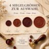 Größenvergleich der Wachssiegel mit 20, 25, 30 und 40 Millimeter Durchmesser