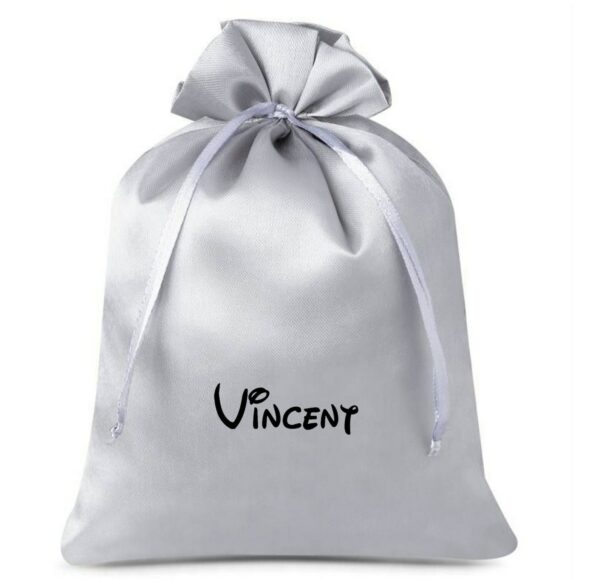 Personalisiertes Satin-Säckchen für Kinderbesteck Satin-Säckchen mit Wunschnamen zur Aufbewahrung des vierteiligen Kinderbestecks
