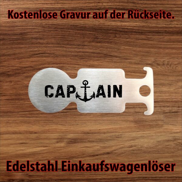 Design Captain Edelstahl-Einkaufswagenlöser mit Captain-Schriftzug und Ankermotiv