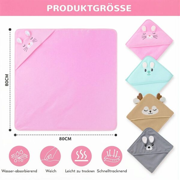 Baby-Kapuzenhandtuch Größe 80 × 80 cm Größenübersicht des Baby-Kapuzenhandtuchs mit 80 Zentimetern Breite und 80 Zentimetern Höhe