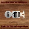 Design Saufen Kaufen Silberner Einkaufswagenlöser mit Biermotiv und Schriftzug Saufen Kaufen