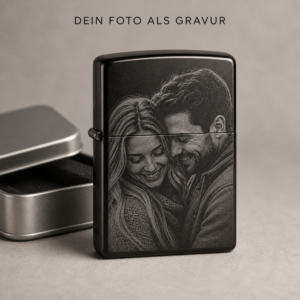 Personalisiertes schwarzes Benzinfeuerzeug mit Fotogravur