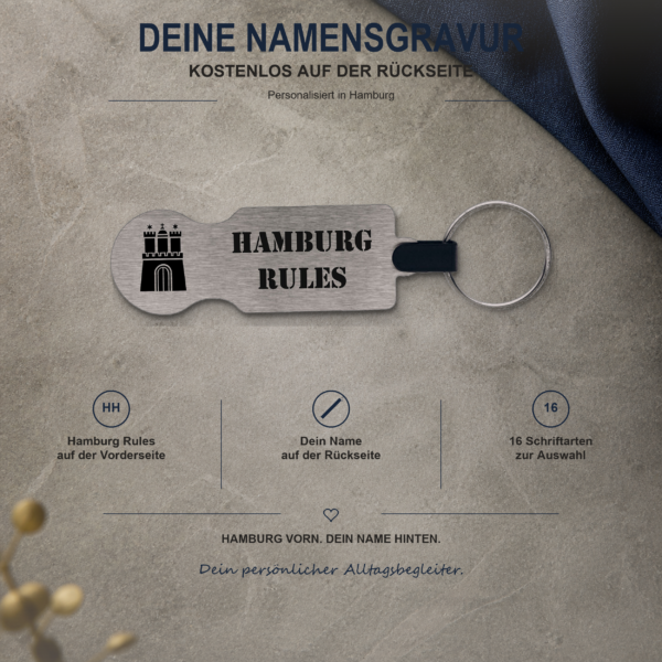 Personalisierter Hamburg Rules Einkaufswagenlöser mit kostenloser Namensgravur und 16 Schriftarten