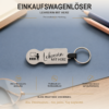Personalisierter Edelstahl-Einkaufswagenlöser mit Unterrichtsmotiv und Gravur Lehrerin mit Herz