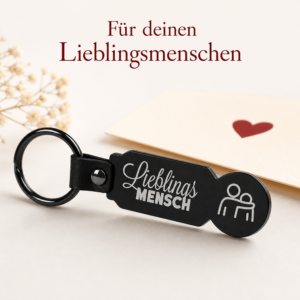 Schwarzer Einkaufswagenlöser Lieblingsmensch als personalisierter Edelstahl-Schlüsselanhänger