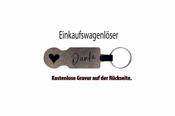 Originalansicht der silbernen Standard-Version mit Herz, Danke-Gravur und Schlüsselring