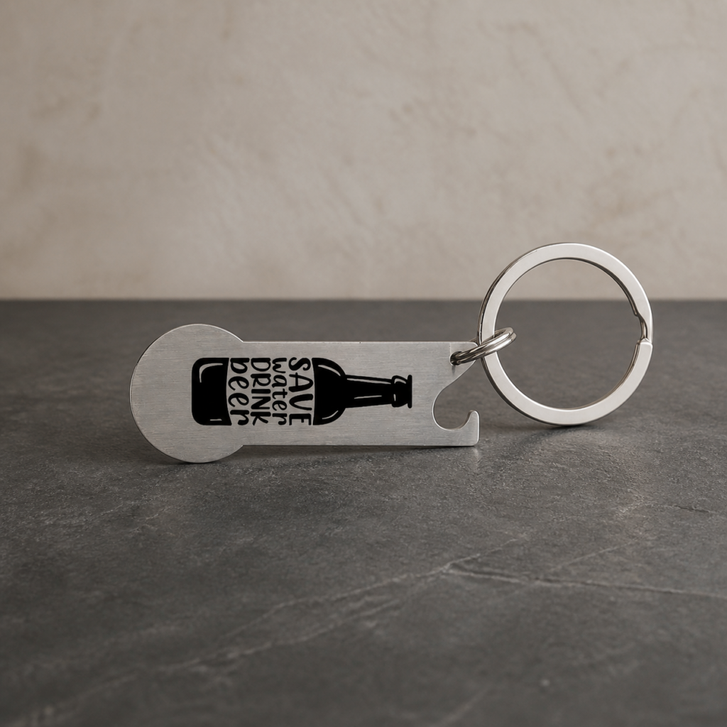 Personalisierter Einkaufswagenlöser mit Flaschenöffner - Save Water Drink Beer
