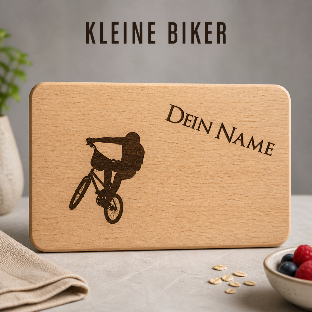 Personalisiertes Frühstücksbrett Mountainbike BMX aus Buche