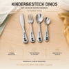 Kinderbesteck Dinos mit Namen Personalisiertes vierteiliges Kinderbesteck mit Dinosauriermotiven und Wunschname