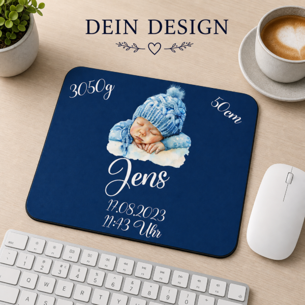 Mauspad personalisiert mit Geburtsdaten - Wunschmotiv, Name & Foto Personalisiertes Mauspad mit Geburtsdaten Name und Wunschmotiv