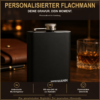 Personalisierter Flachmann mit Gravur Schwarzer Edelstahl-Flachmann mit Wunschgravur in warmer Geschenkdekoration