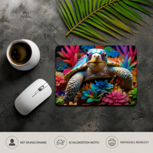 Personalisiertes Schildkröten Mauspad mit buntem Blumenmotiv
