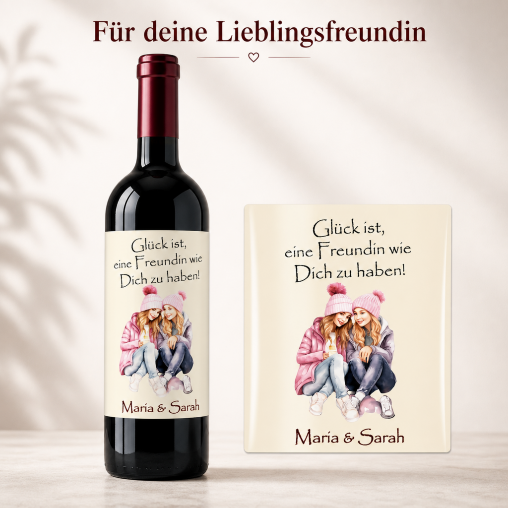 Weinetikett Lieblingsfreundin personalisiert - wasserfester Flaschenaufkleber für Bordeaux-Flaschen