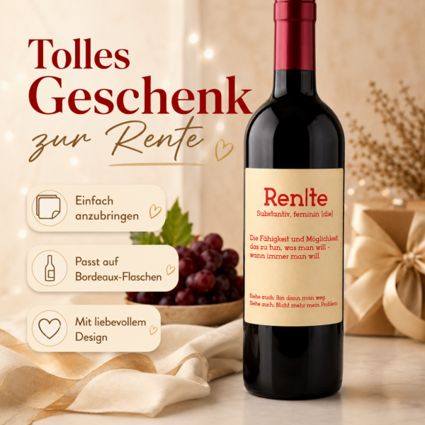 Personalisiertes Weinetikett zur Rente - Geschenk zum Ruhestand
