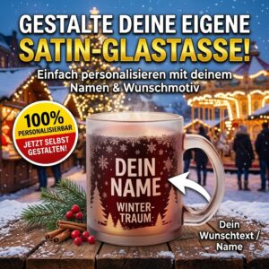Personalisierte Glastasse satiniert 300 ml – Frosty Tasse mit Wunschmotiv