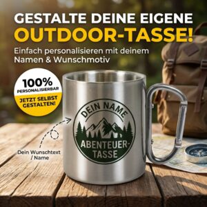 2 Personalisierte Edelstahltasse mit Karabiner – Sublimationsdruck für Camping & Outdoor