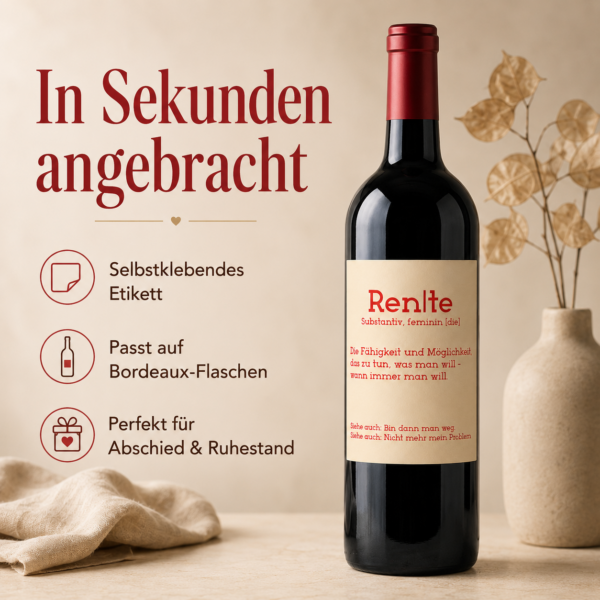 Personalisiertes Weinetikett zur Rente - Geschenk zum Ruhestand