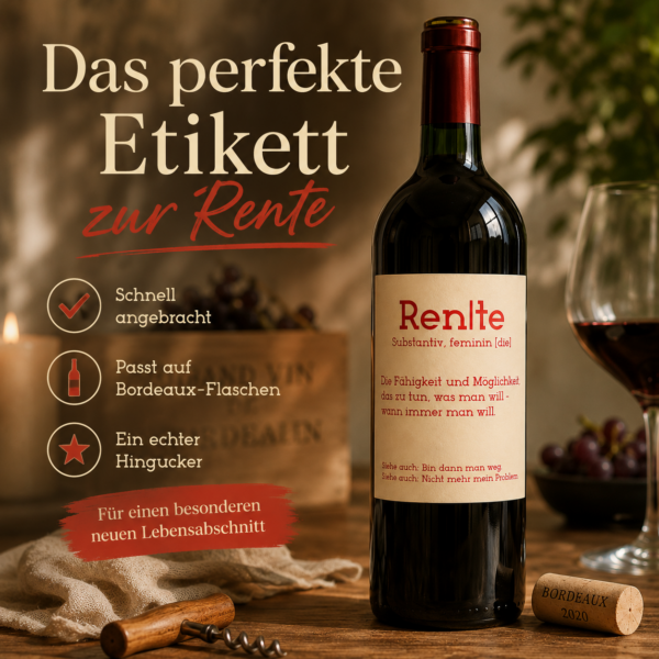 Personalisiertes Weinetikett zur Rente - Geschenk zum Ruhestand