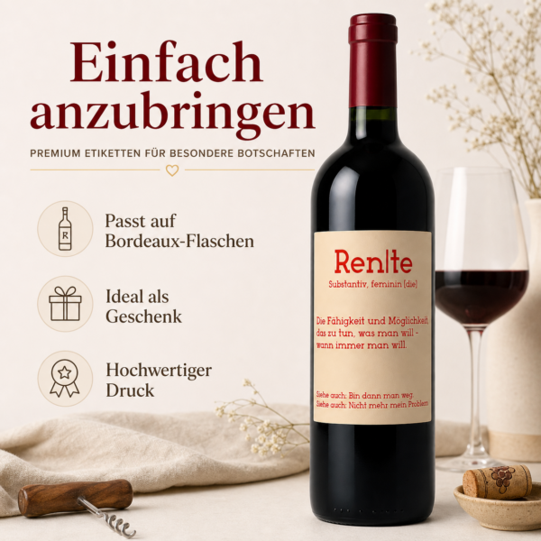 Personalisiertes Weinetikett zur Rente - Geschenk zum Ruhestand