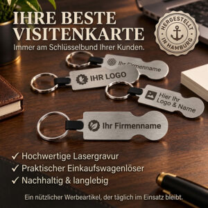 Personalisierter Einkaufswagenlöser mit Firmenlogo – Werbeartikel ab 50 Stück