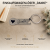 Personalisierter Edelstahl-Einkaufswagenlöser mit Danke-Schriftzug, Herzmotiv und Namensgravur